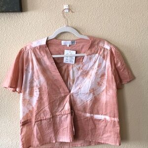 Light Coral Tie-Dye V-Neck Women's Top